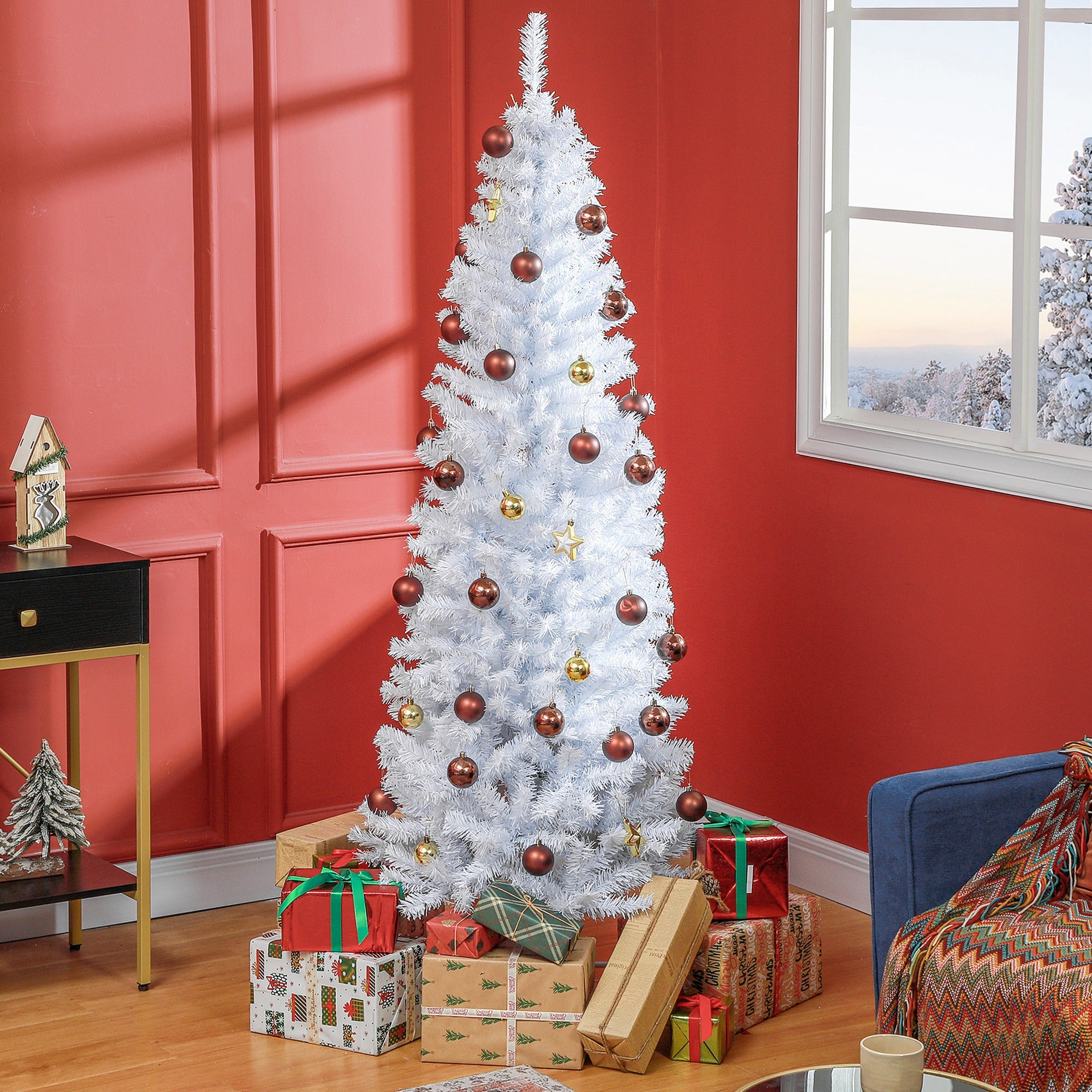6ft Slim Artificial Christmas Tree, Unlit White Pencil Xmas Tree