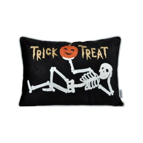 Halloween Velvet Skeleton Pillow – Trick or Treat Lumbar Cushion