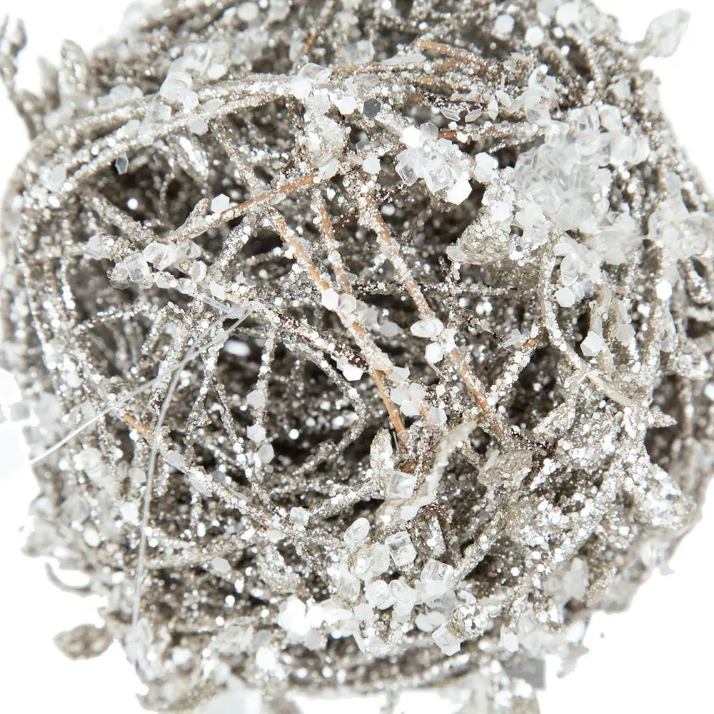 Iced Christmas Ornaments Set of 6 with Frosted Leaves and Twigs