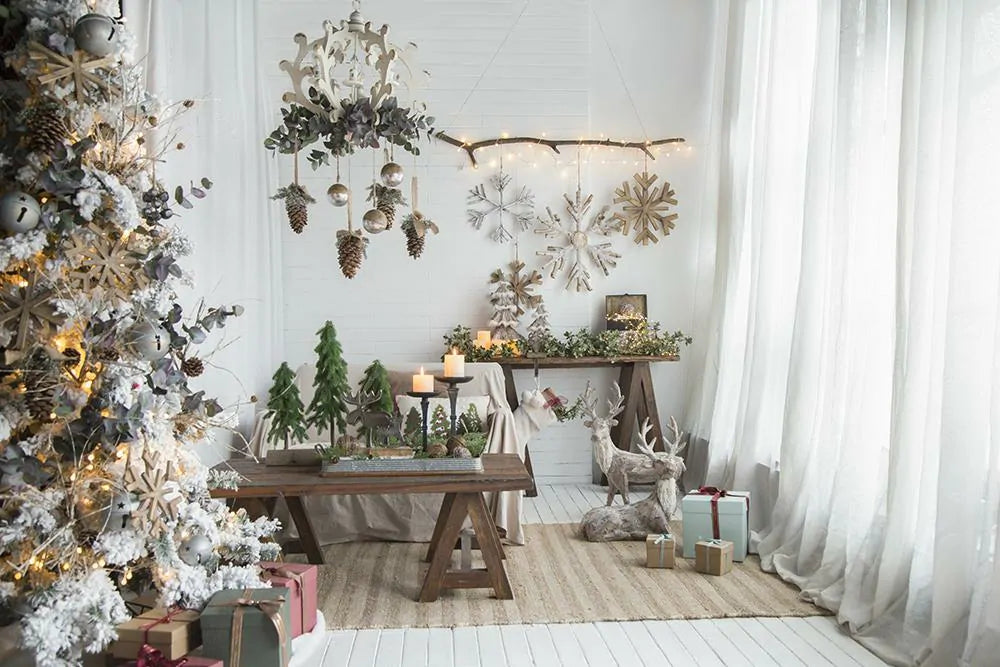 Large Wood Snowflake Ornaments  Set of 2 Hanging Decor for Holidays