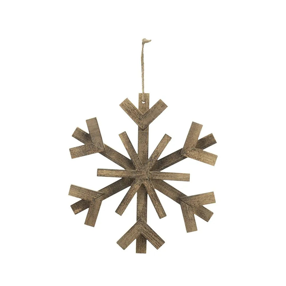 Large Wood Snowflake Ornaments  Set of 2 Hanging Decor for Holidays