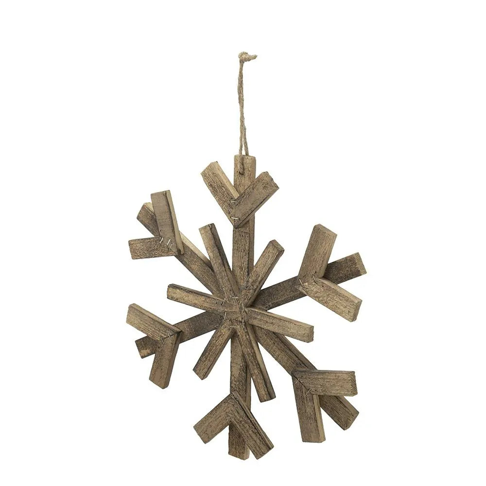 Large Wood Snowflake Ornaments  Set of 2 Hanging Decor for Holidays
