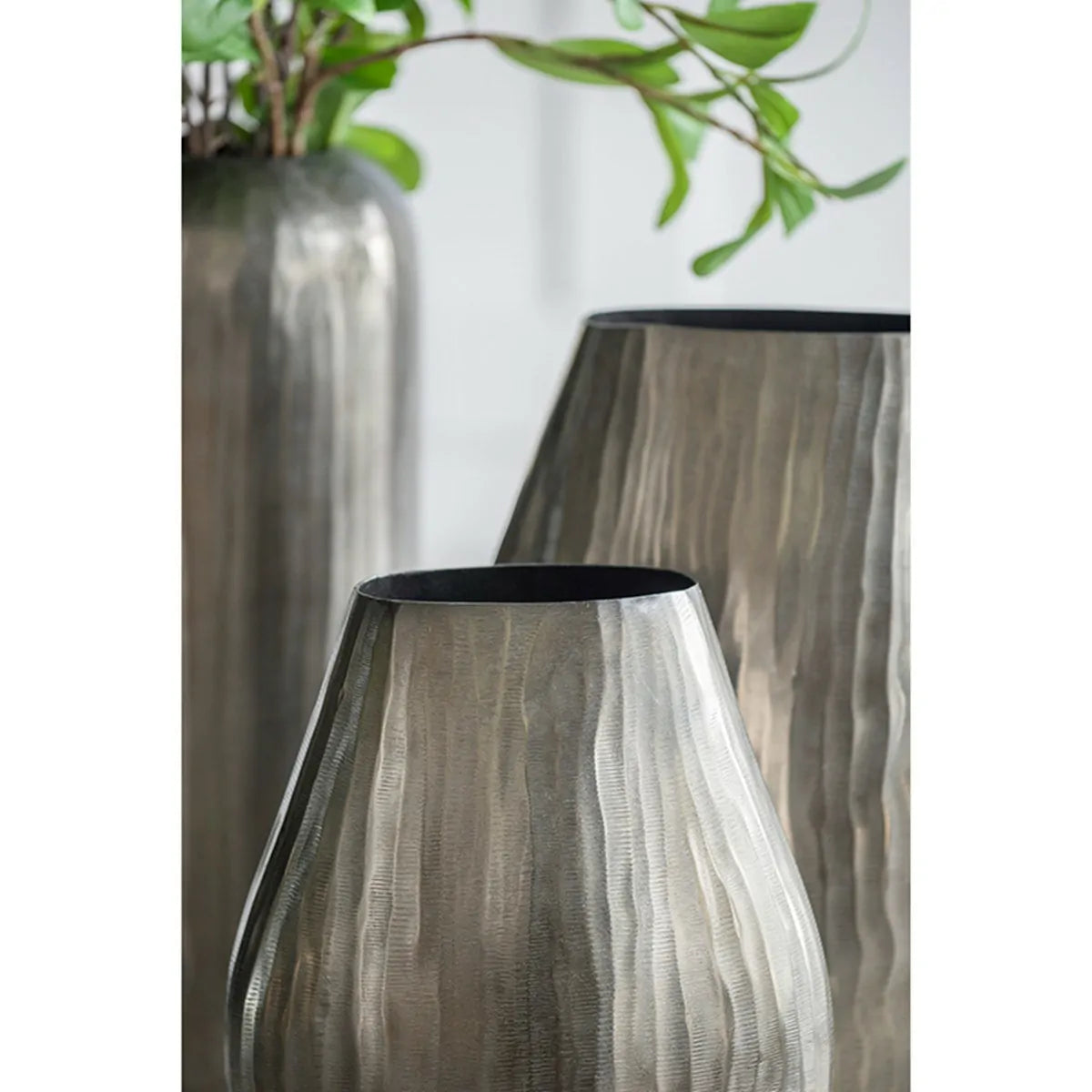 Layered Aluminum Oval Vase 12 Inch Modern Sculptural Centerpiece Decor