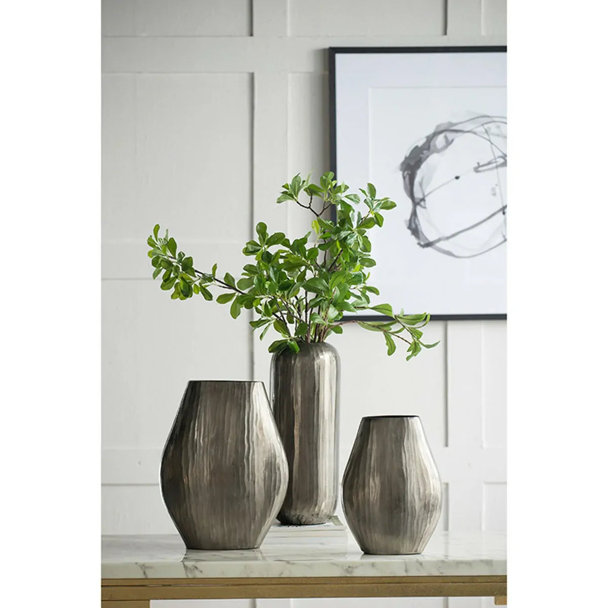 Layered Aluminum Oval Vase 12 Inch Modern Sculptural Centerpiece Decor