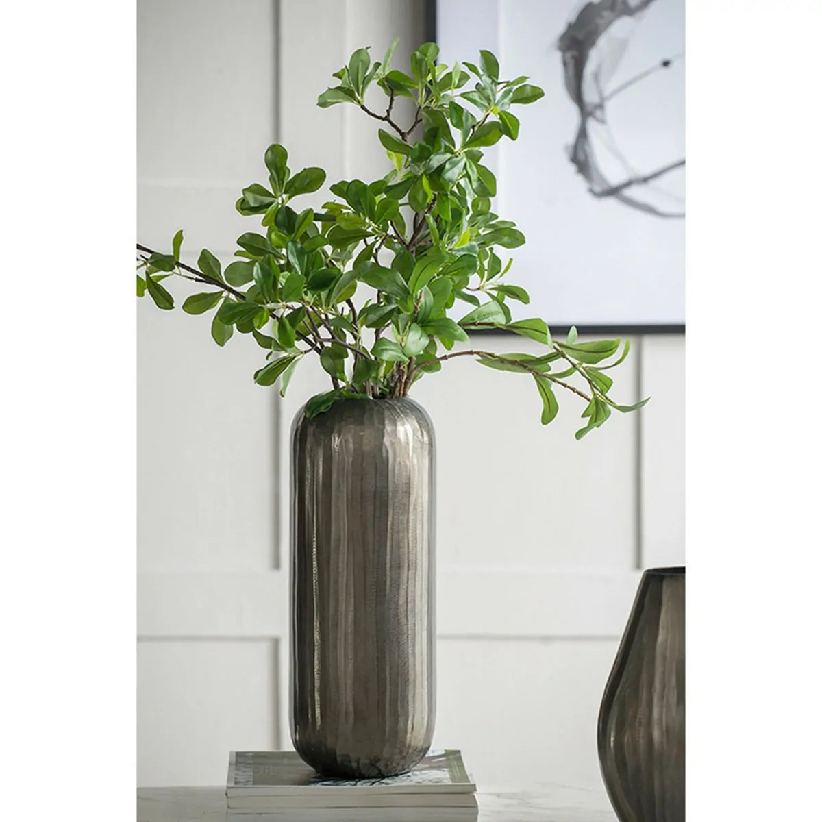 Layered Aluminum Oval Vase 17 Inch Modern Sculptural Floor Decor