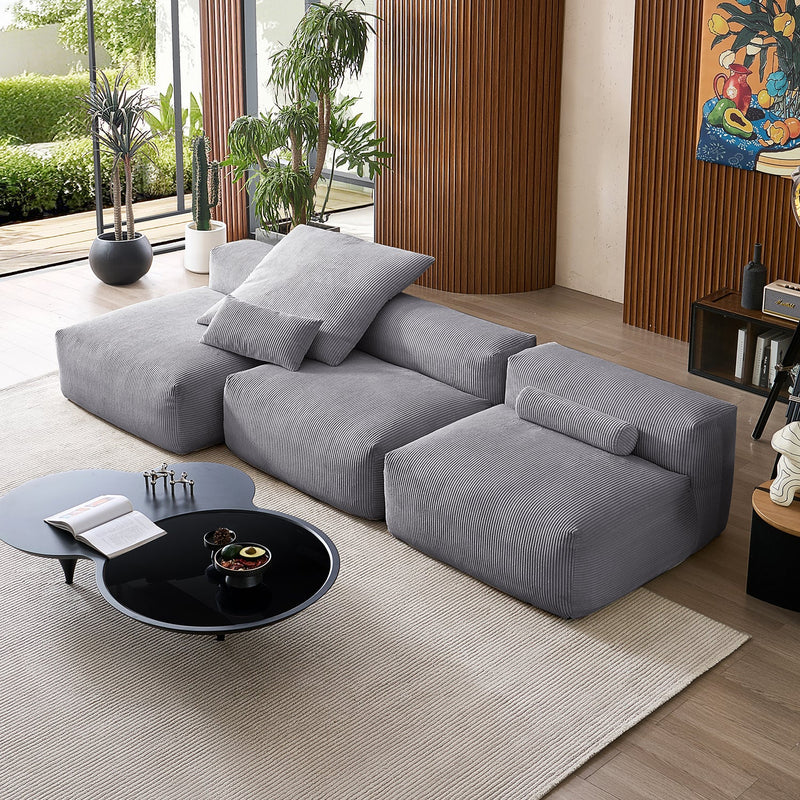 Mellow Corduroy Washable Sectional Couch Armless 3-Seater