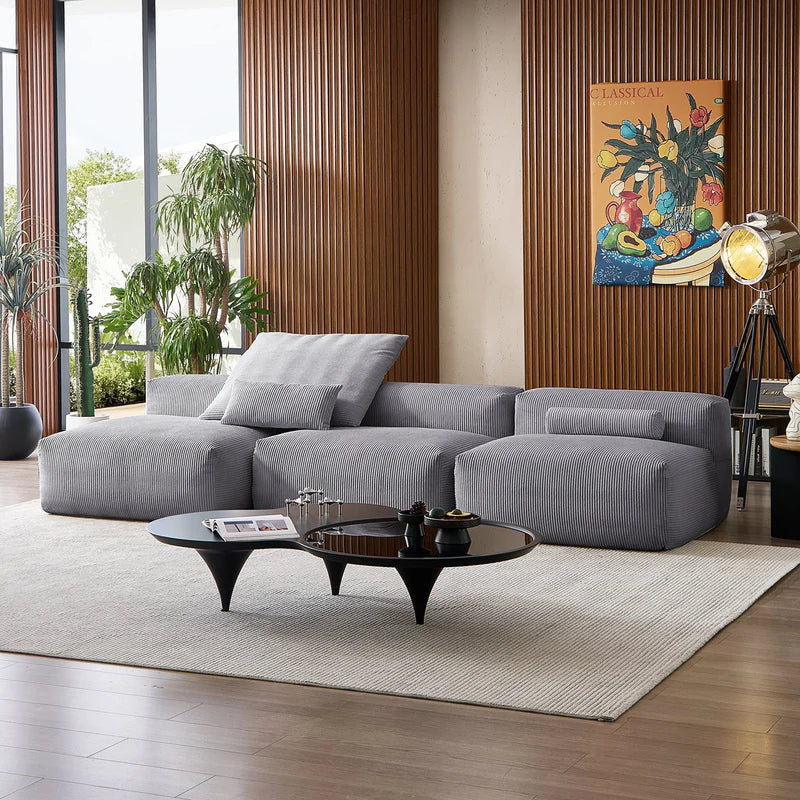 Mellow Corduroy Washable Sectional Couch Armless 3-Seater