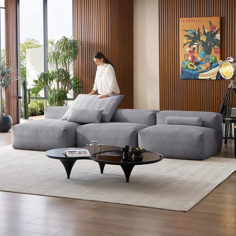 Mellow Corduroy Washable Sectional Couch Armless 3-Seater