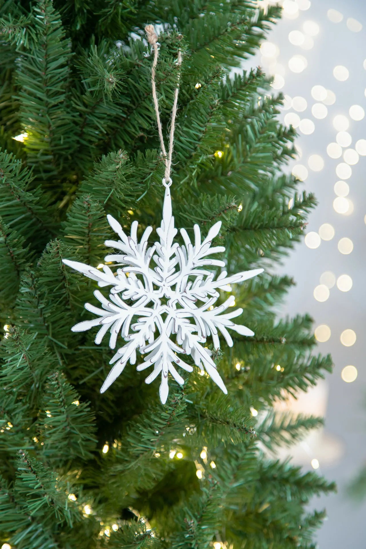 Metal Snowflake Ornaments Set of 6 for Christmas Tree and Home Decor
