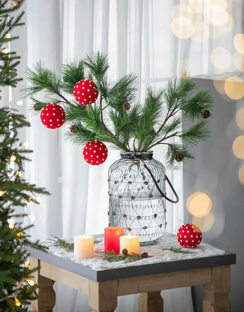 Polka Dot Christmas Ornaments Set of 3 Red and White Ball Decor