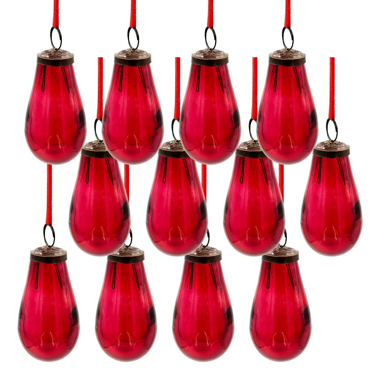 Red Teardrop Ornaments Set of 12 Shiny Glass Decor for Christmas Tree