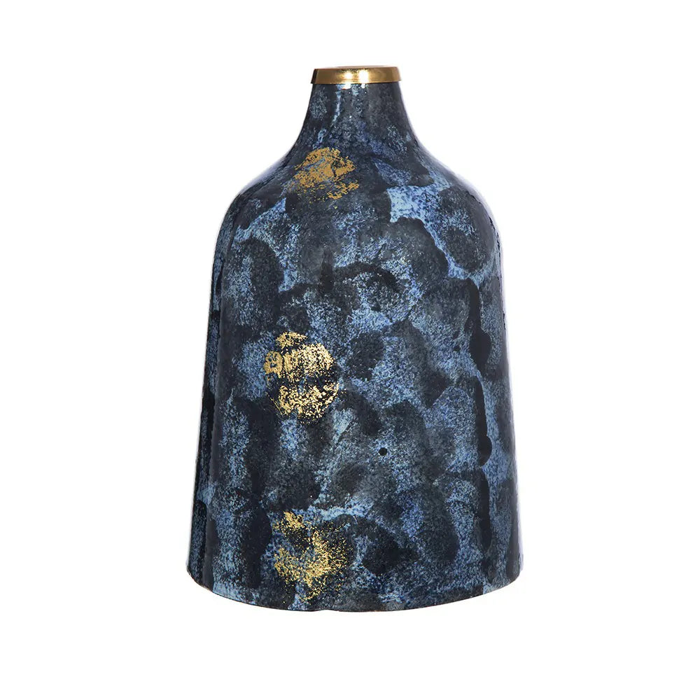 Royal Blue and Gold Glass Vase 10.2 Inch Elegant Home Decor Centerpiece