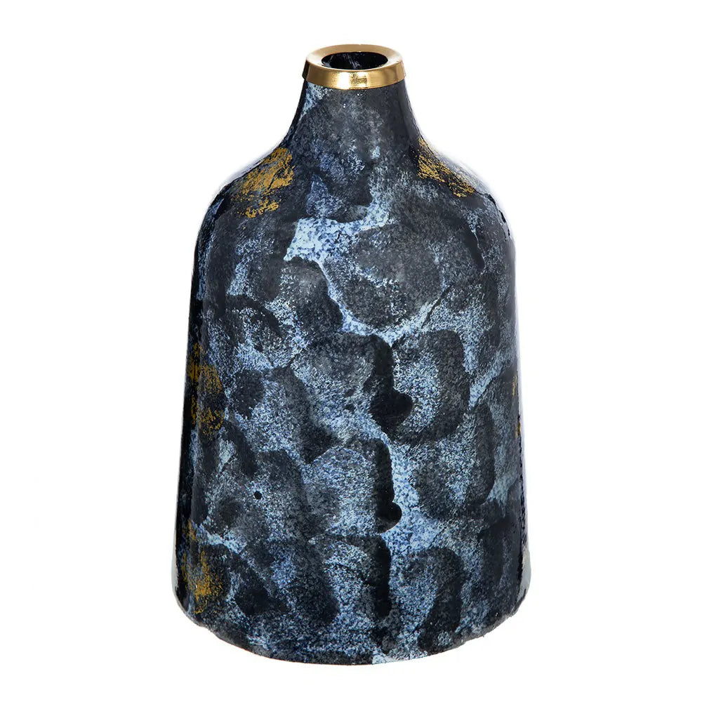 Royal Blue and Gold Glass Vase 10.2 Inch Elegant Home Decor Centerpiece