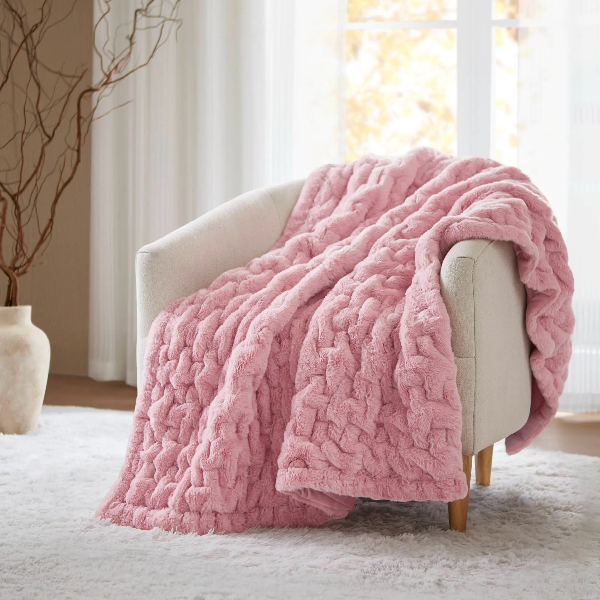Ruched Fur Throw