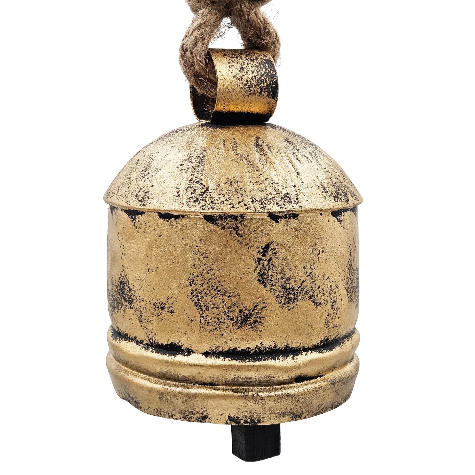 Rustic Bell Ornaments Set of 4 in Distressed Gold Iron Finish