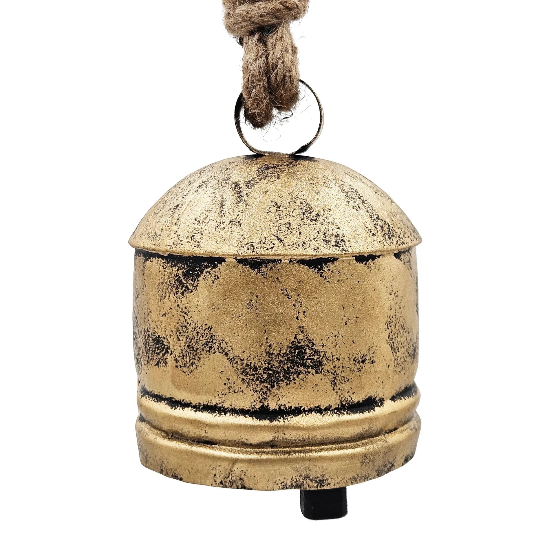 Rustic Bell Ornaments Set of 4 in Distressed Gold Iron Finish