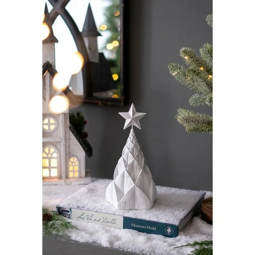 Set of 3 White Silver Resin Christmas Trees with Star Top