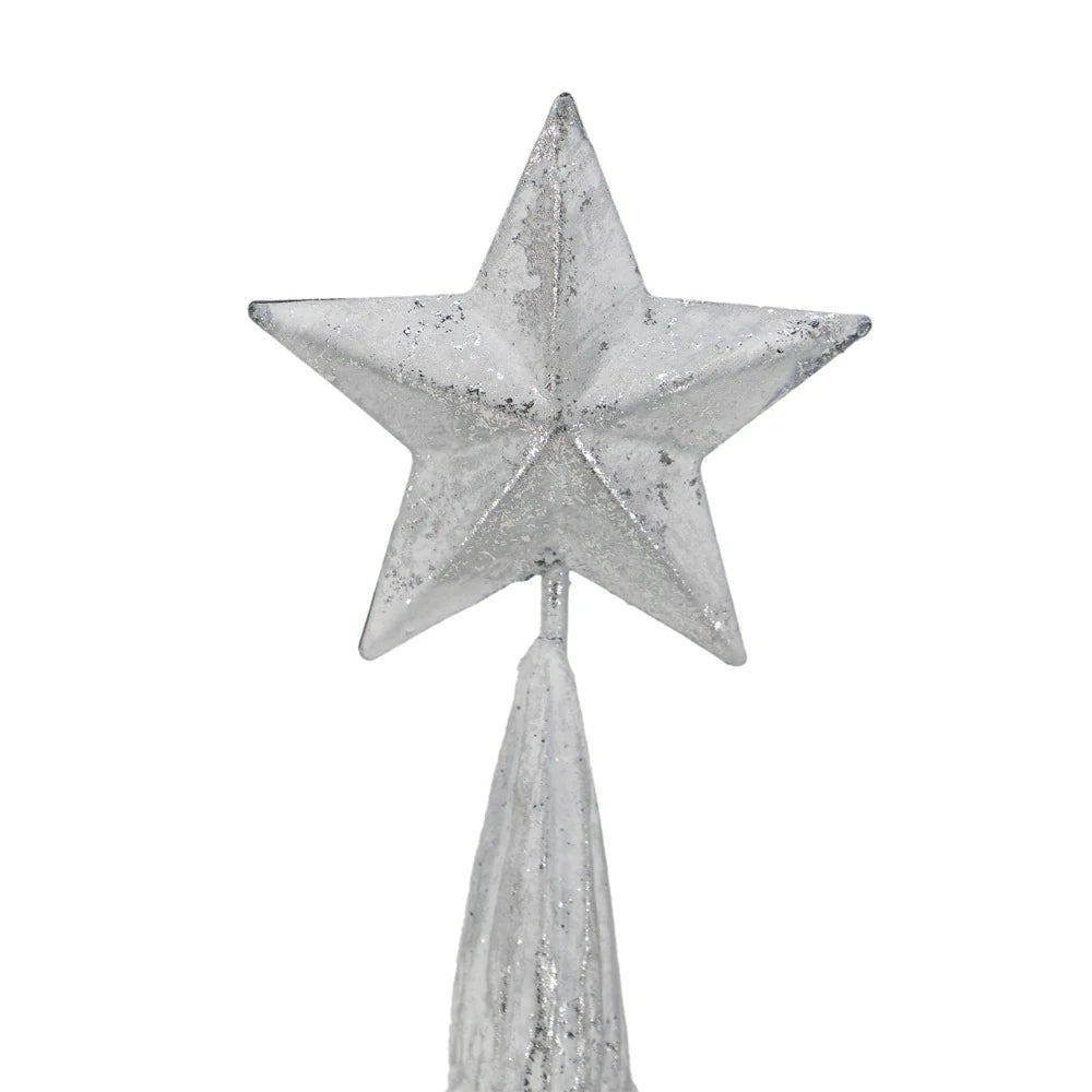 Set of 3 White Silver Resin Christmas Trees with Star Top