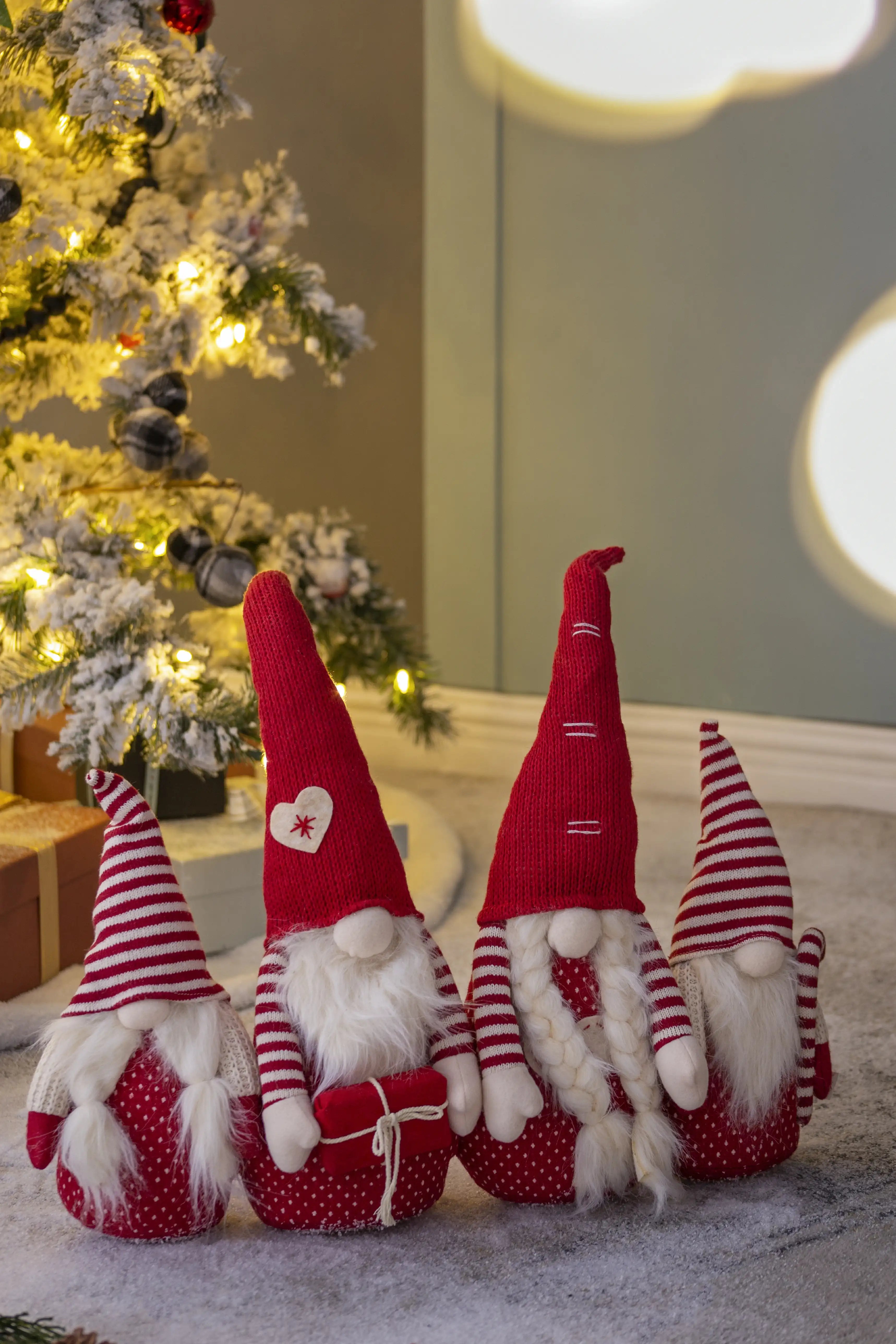 Set of 4 Red Fabric Gnome Family Decorations