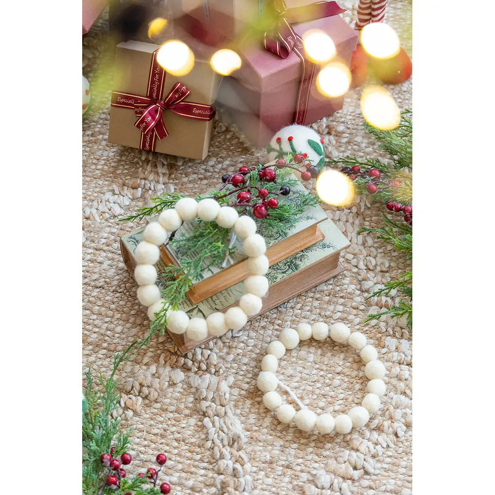 Set of 6 Christmas Ball Wreath Ornaments in Cream for Modern Holiday