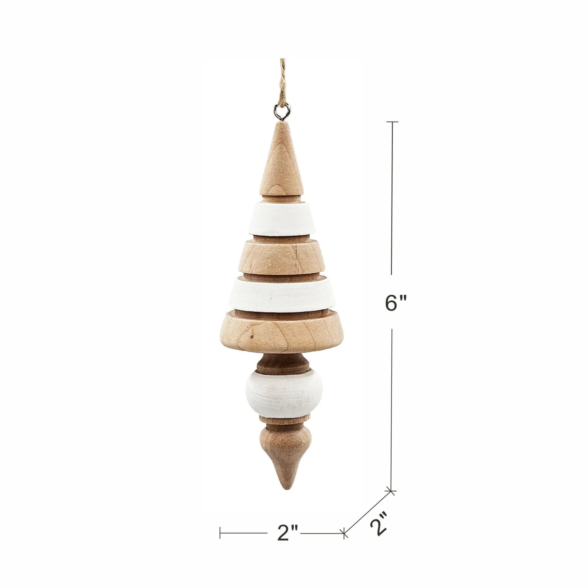 Set of 6 Wooden Eucalyptus Icicle Ornaments with White Layered Accents