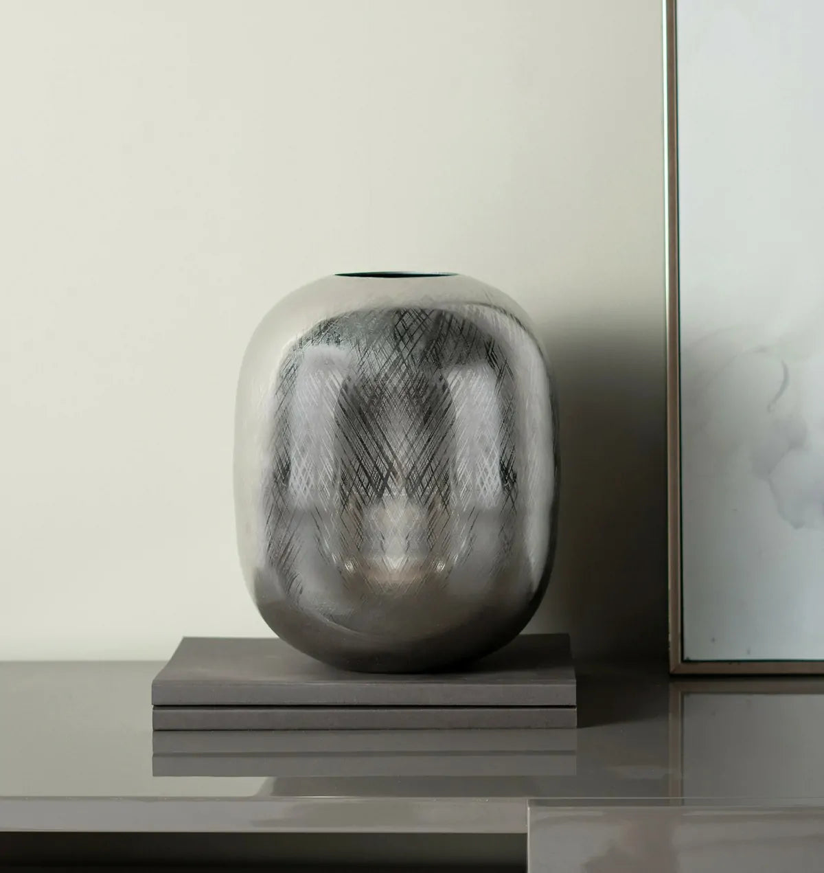 Silver Streak Aluminum Vase 13 Inch Modern Home Decor Centerpiece