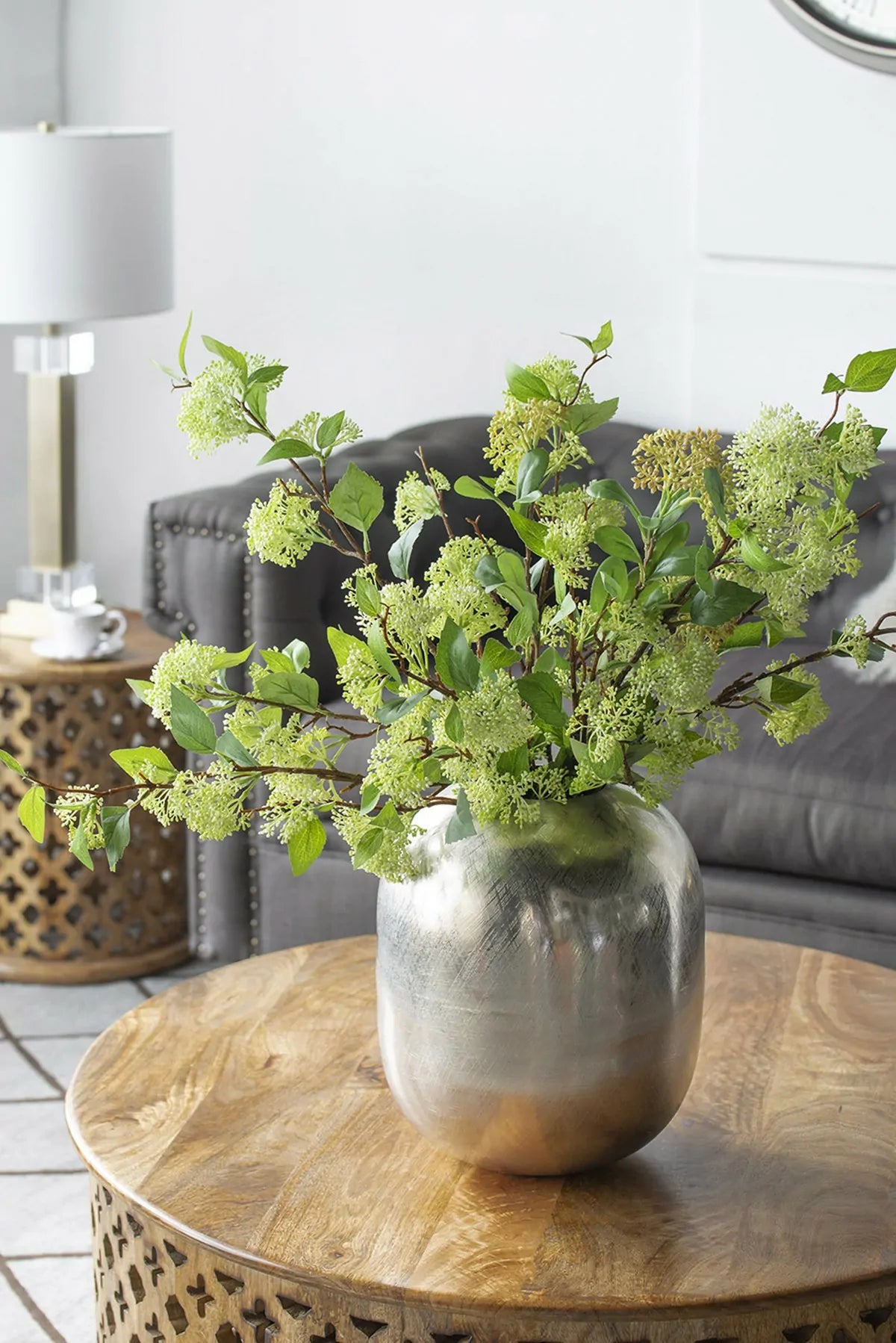 Silver Streak Aluminum Vase 15 Inch Modern Floor Vase for Home Decor