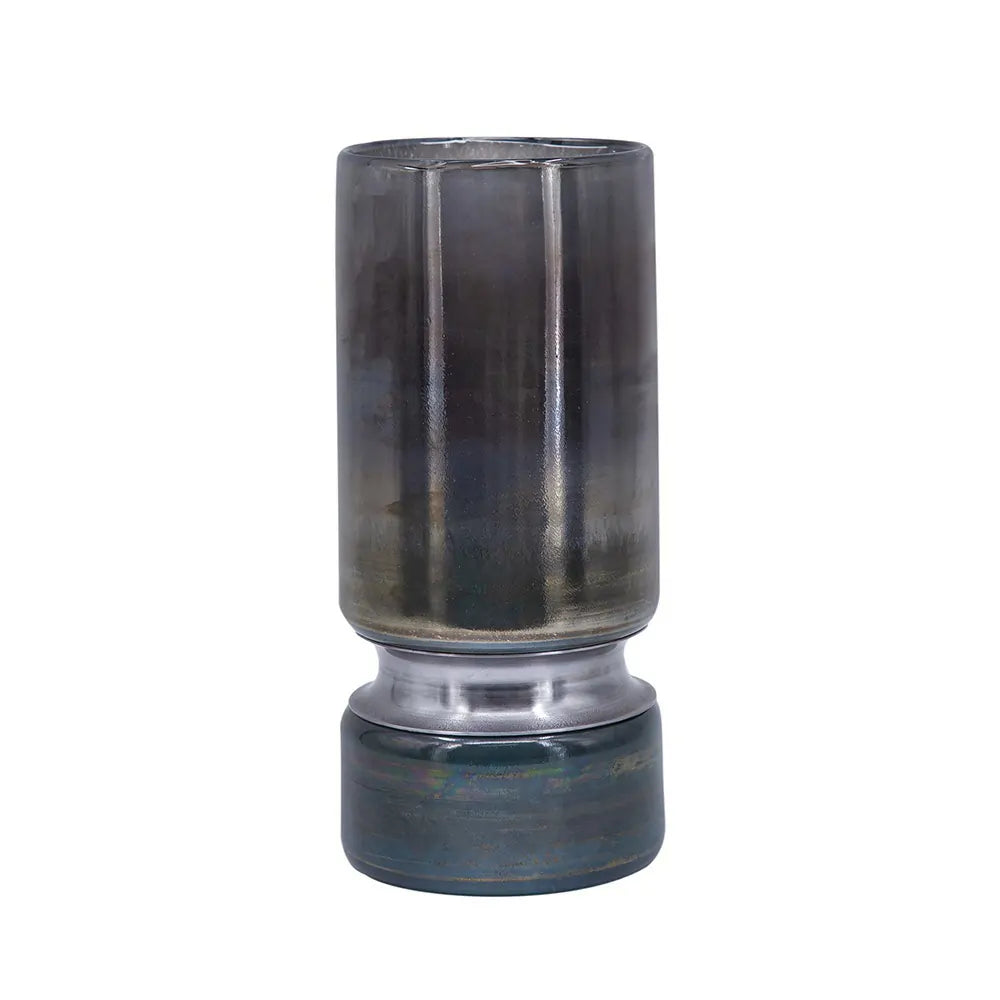 Sleek Silver Toned Glass Vase for Modern Home Decor 10 Inch Tall