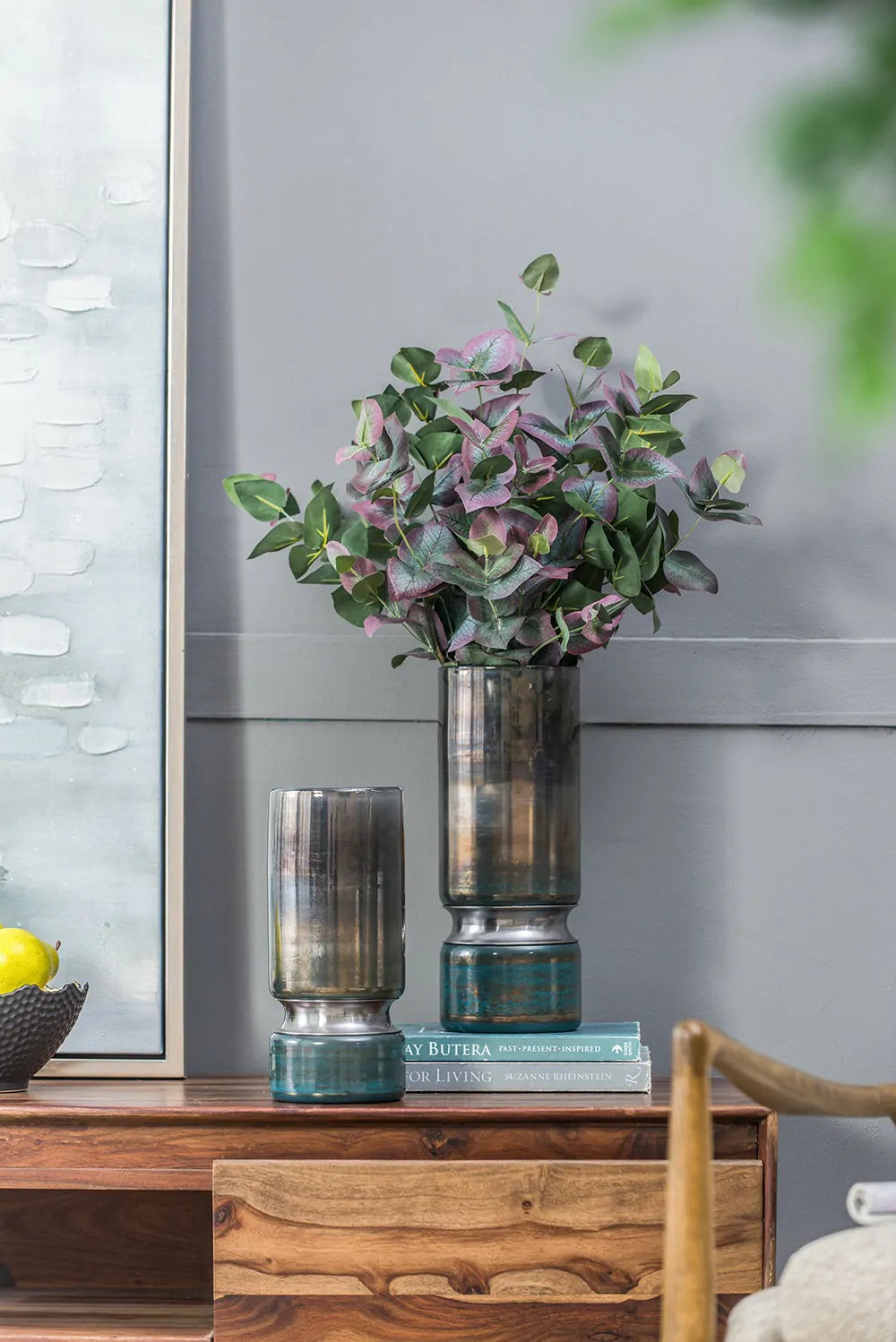 Sleek Silver Toned Glass Vase for Modern Home Decor 13 Inch Tall