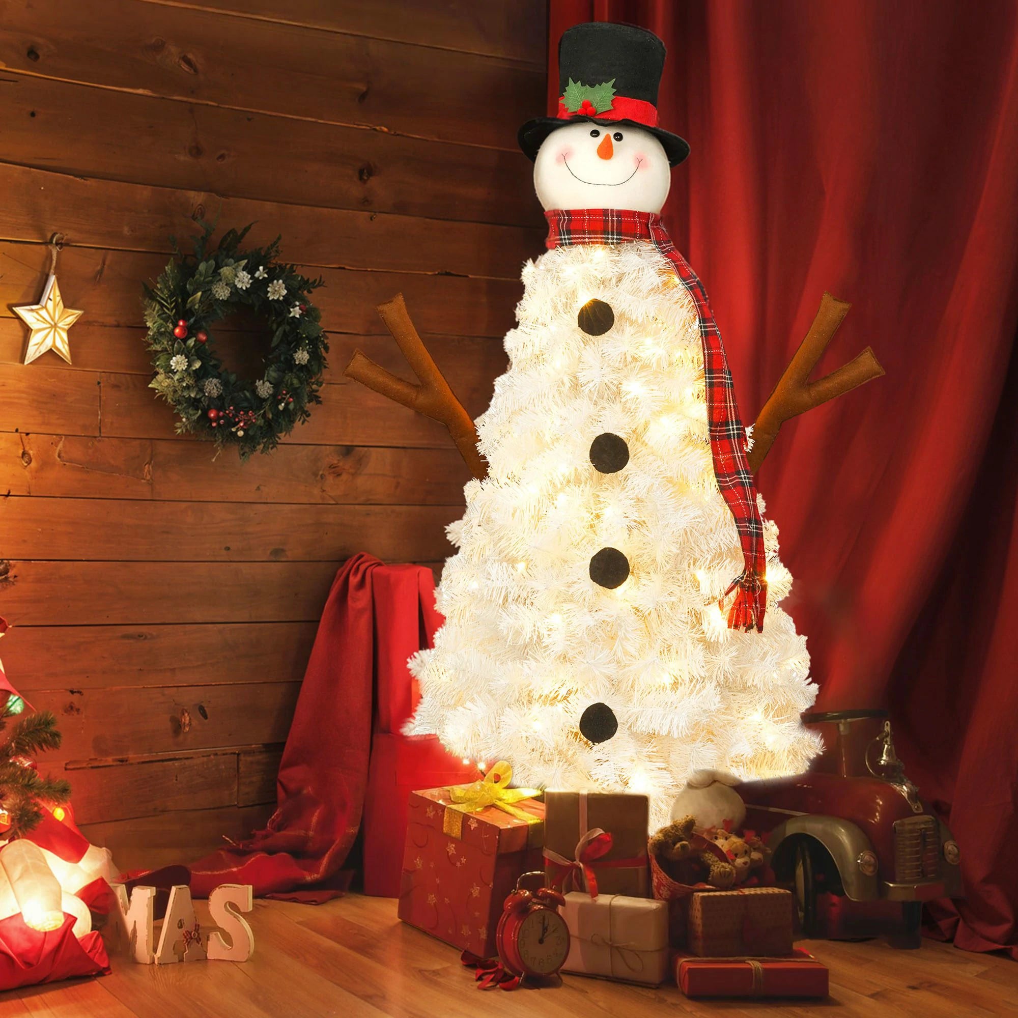 Snowman Christmas Tree 100 Lights 380 Branch Tips Xmas Decor