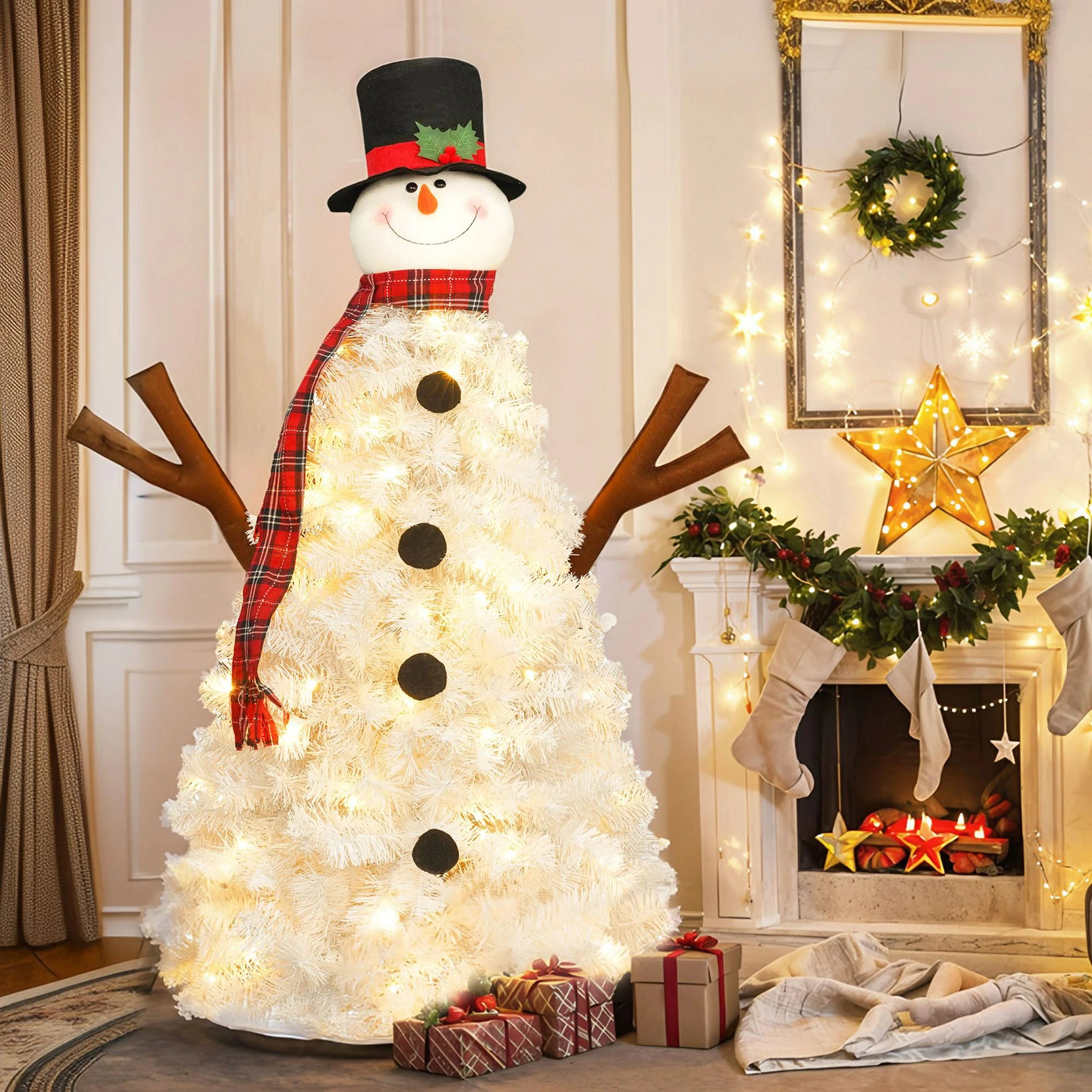 Snowman Christmas Tree 100 Lights 380 Branch Tips Xmas Decor
