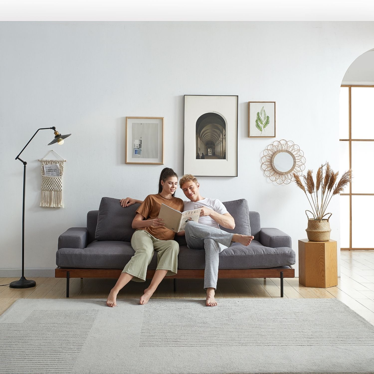 Soho Loveseat Sofa Lemons & Me Dark Grey Linen
