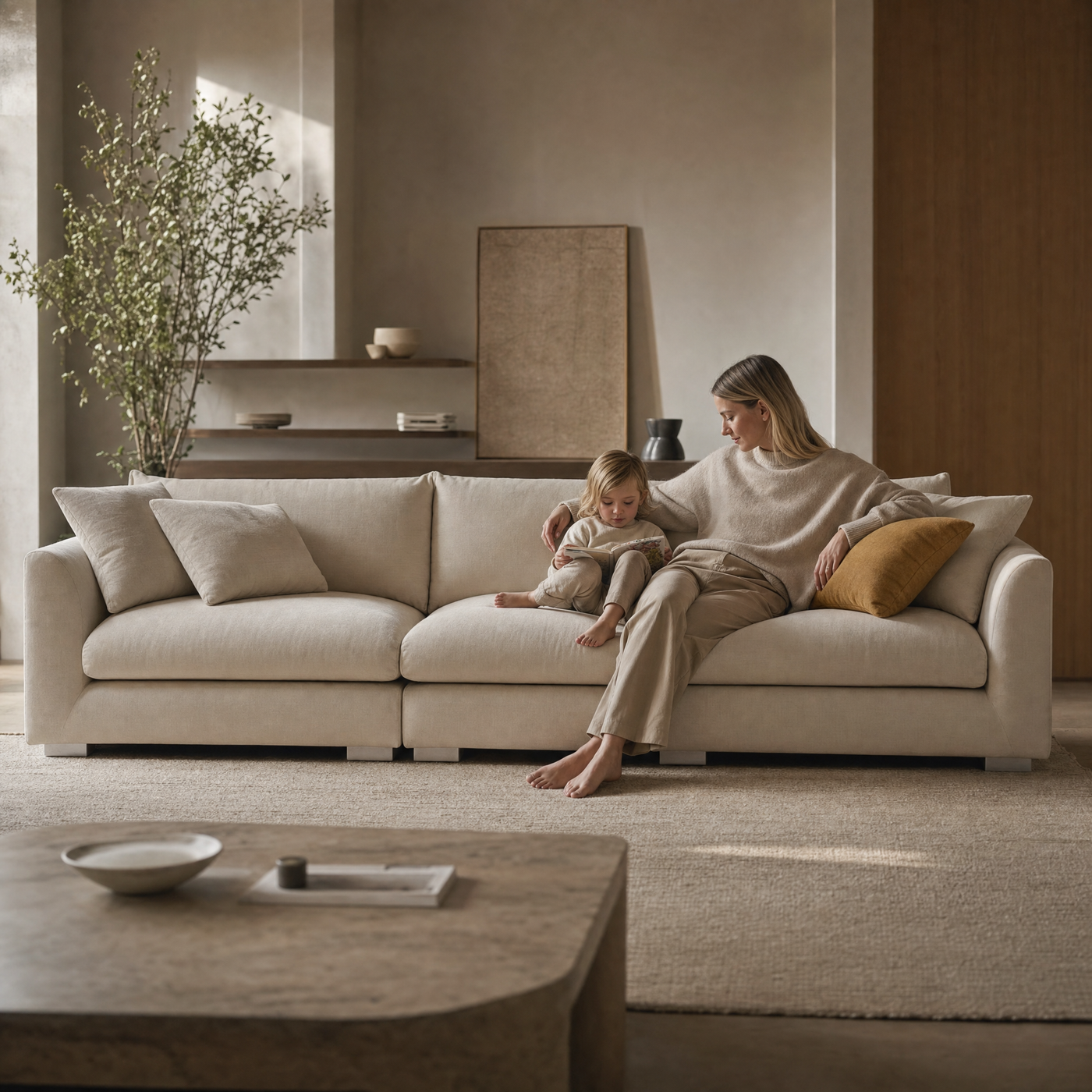 A cream Valyou sofa in a calm, lived-in customer home