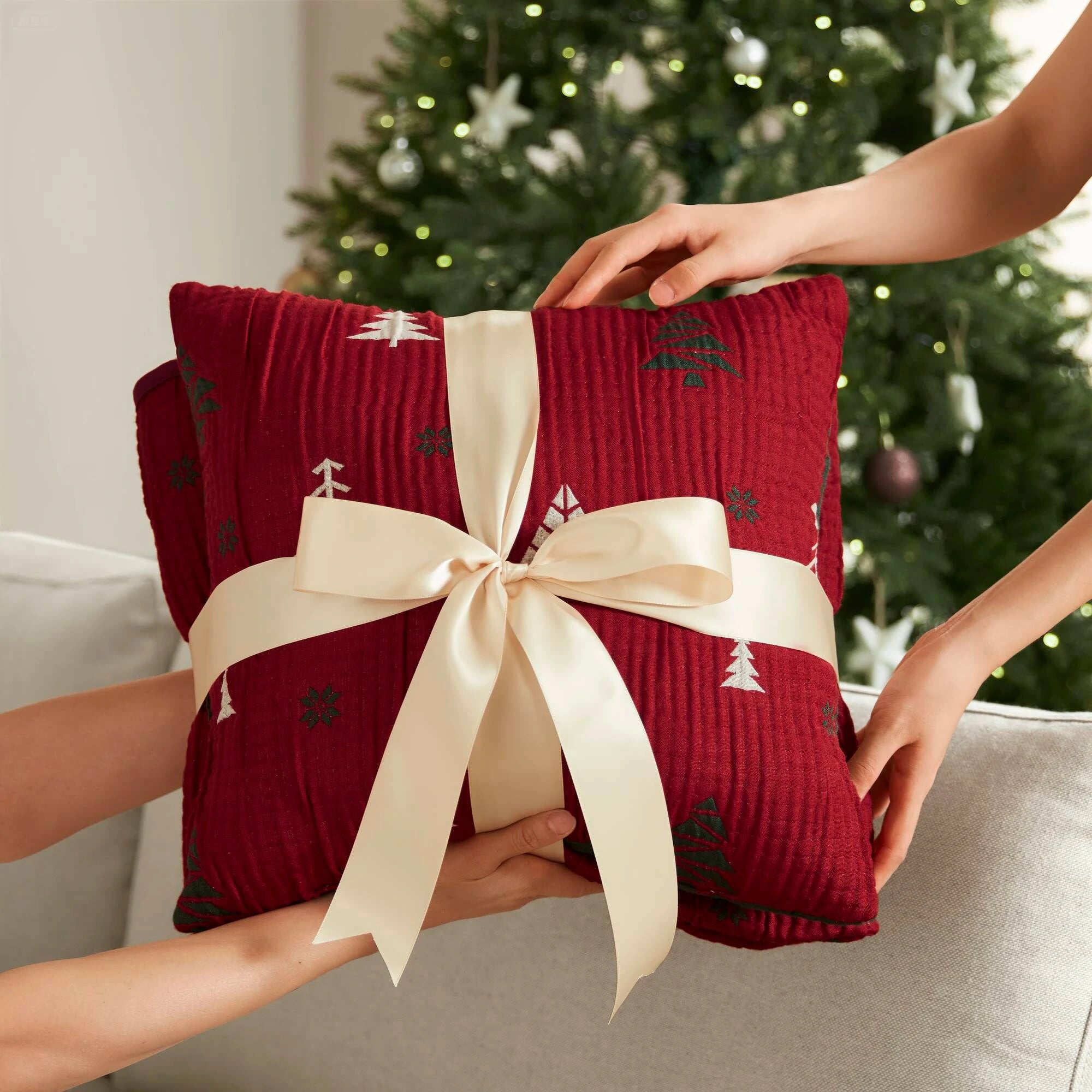 Winter Red Throw Set-Cozy & Soft Blanket for Christmas