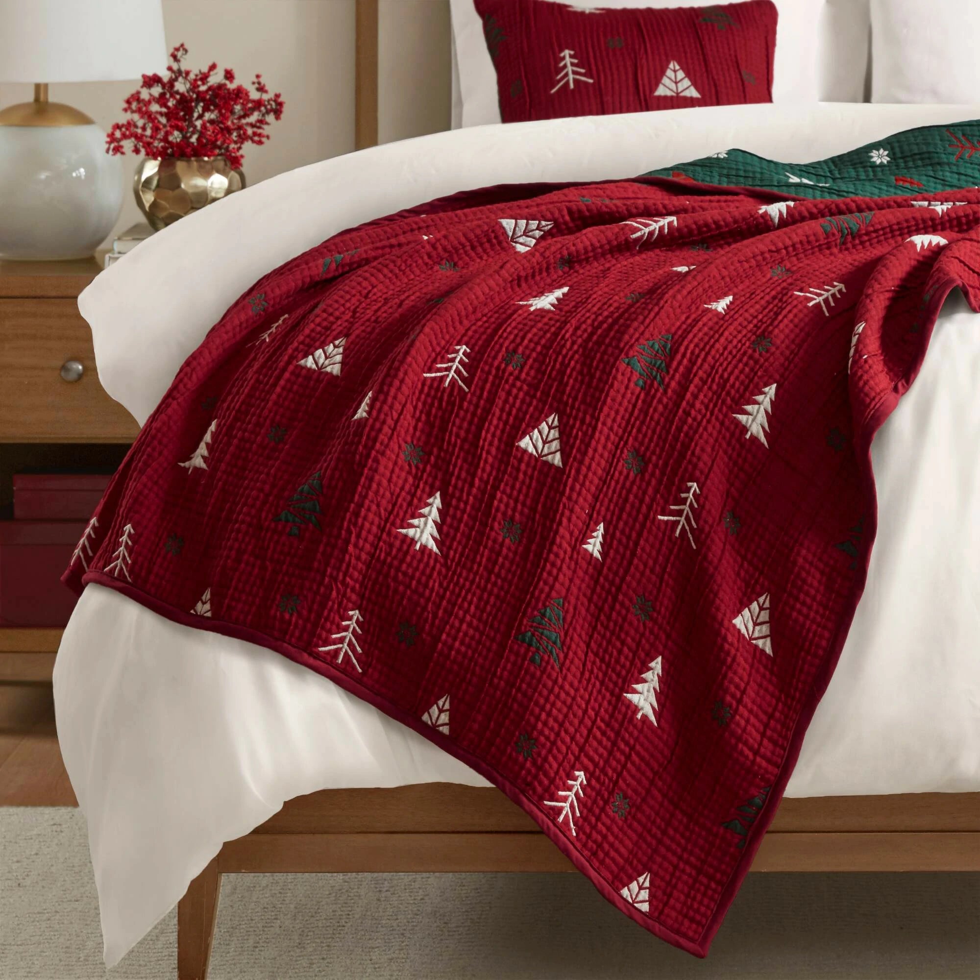 Winter Red Throw Set-Cozy & Soft Blanket for Christmas