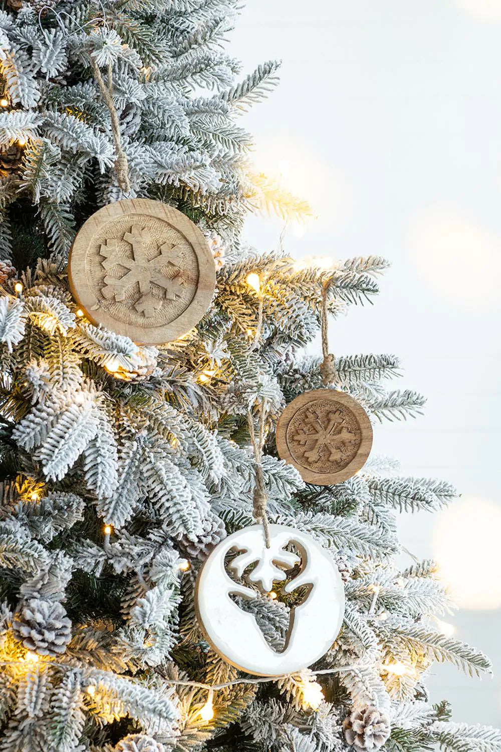 Wooden Christmas Ornaments with Snowflake Cut-Outs Set of 12 6x6 Inch