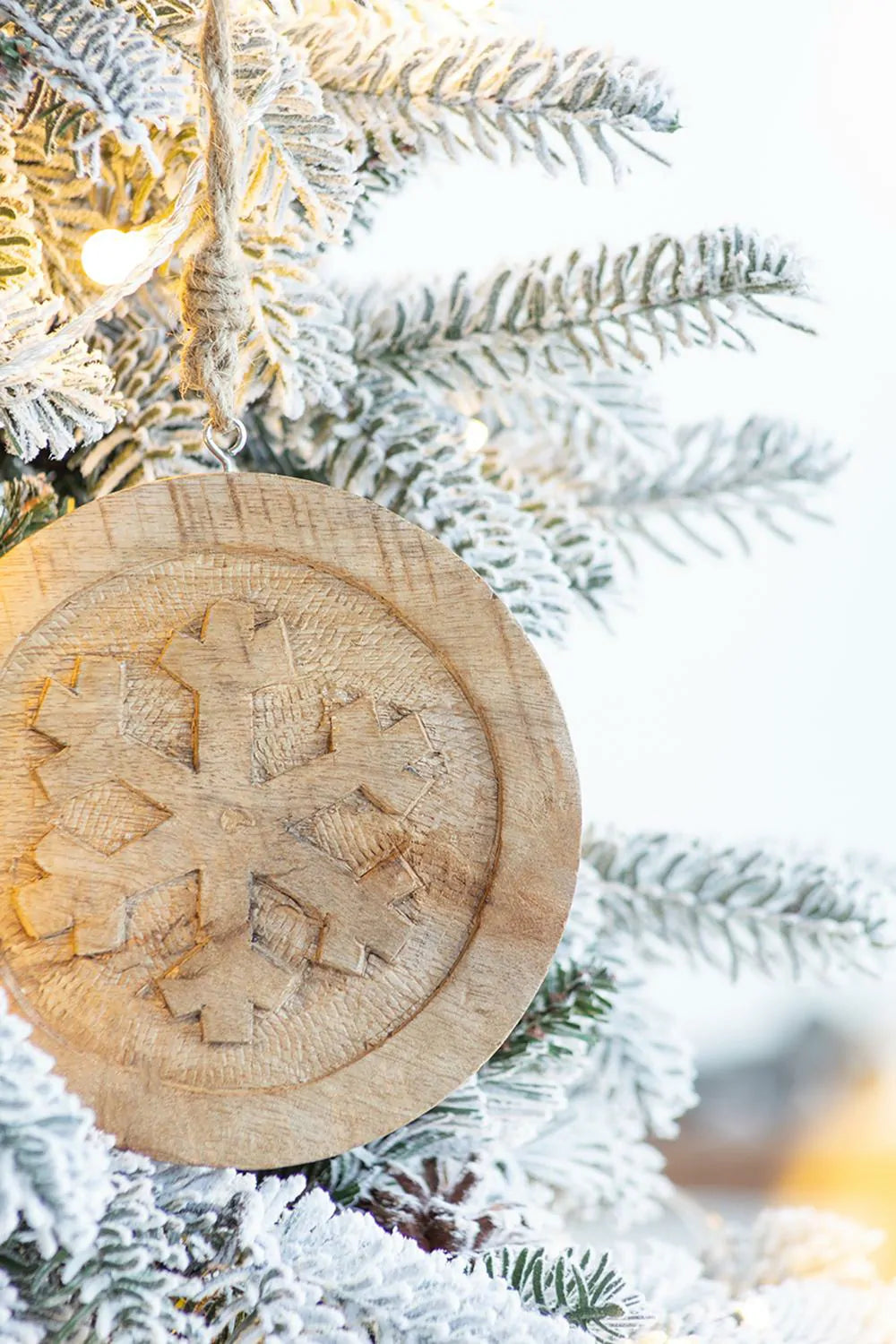 Wooden Christmas Ornaments with Snowflake Cut-Outs Set of 12 6x6 Inch