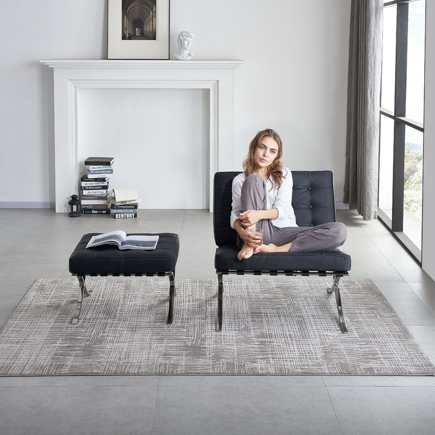 Grey chesterfield sofa online and footstool