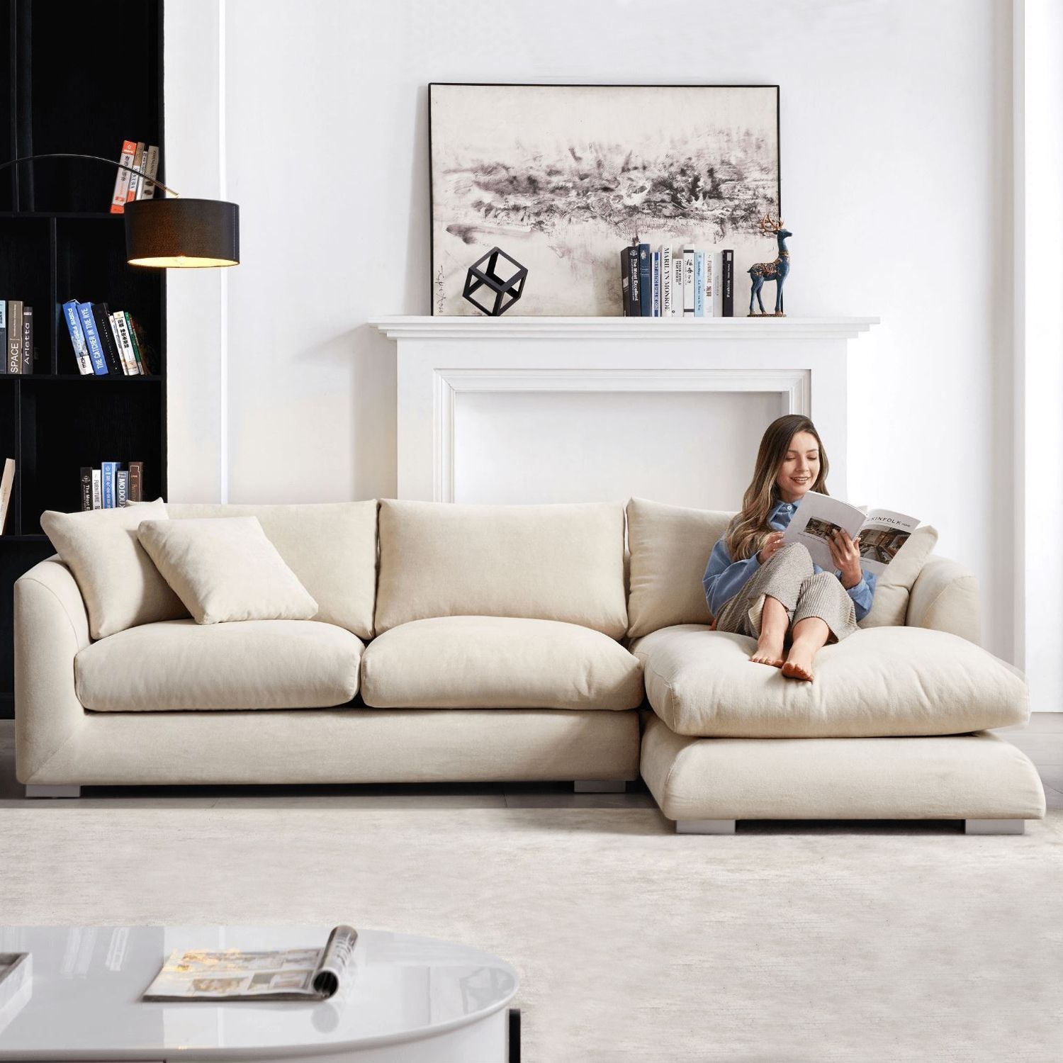 Feathers Sectional Sofa Mario Capasa 110 inch Beige Facing Right