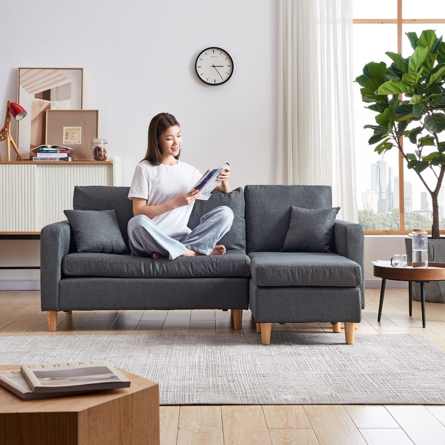 Valolam Compact Sectional Sofa Valyou Furniture Dark Grey 