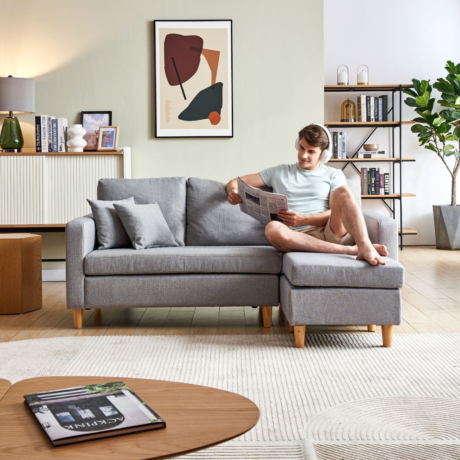Valolam Compact Sectional Sofa Valyou Furniture Light Grey 