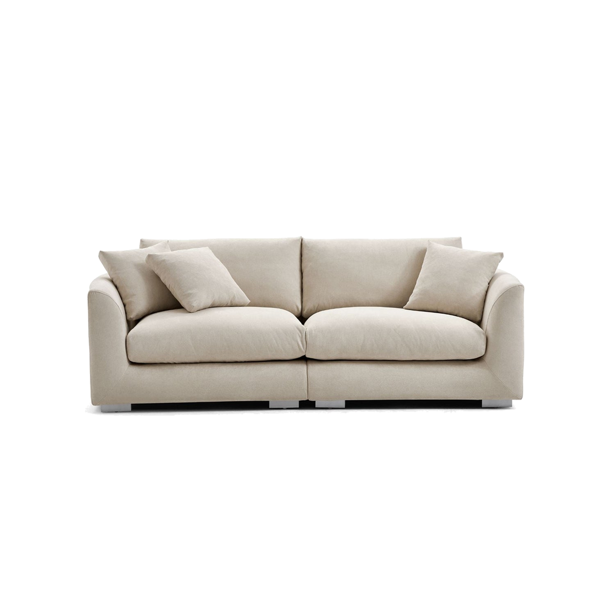 Beige Feathers sofa with plush cushions on a white background